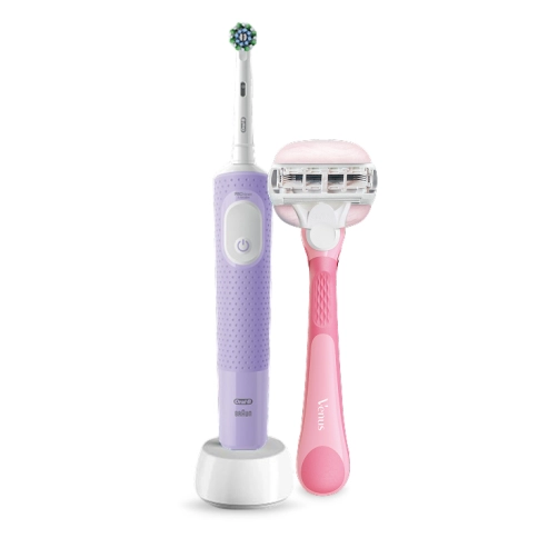 Электрическая зубная щётка Oral-B Vitality Pro лиловая + Женская бритва Gillette Venus Comfortglide Miami с 1 сменной кассетой и держателем 0