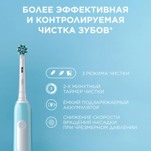 Набор электрическая зубная щетка Oral-B Pro 1 голубая, колпачок на насадку, косметичка 6