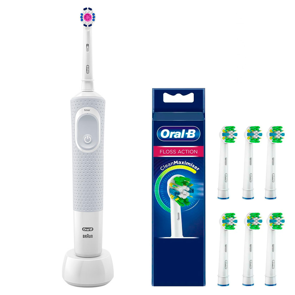 Электрическая зубная щетка Oral-B Vitality 3D White White D1004131 Насадки FlossAction EB25RB-6 6шт 643000₽