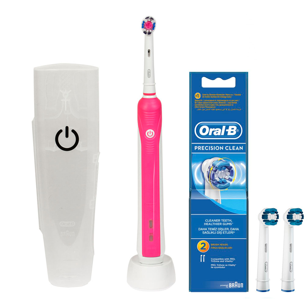 Электрическая зубная щетка Oral-B PRO 750 Pink Розовая D16513UX Футляр Насадки EB20RB Precision Clean 2 шт 587000₽